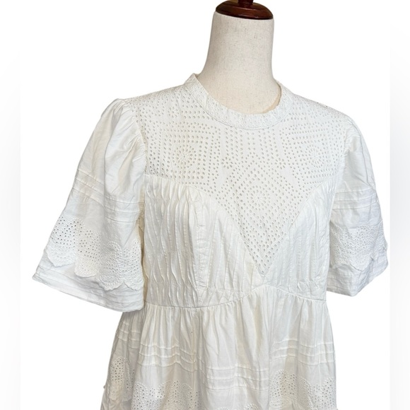 Anthropologie Forever That Girl Tiered Puff Sleeve Eyelet Midi Dress Large #1969 - Picture 3 of 7